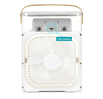 3-i-1 bærbar luftkølerventilator-LED natlys, luftfugter og USB-drevet mini AC