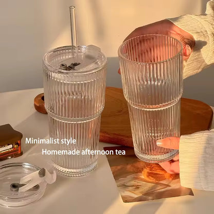 600 ml randglas kaffekopp med lock & halm - transparent återanvändbar iskaffe och juice tumlare