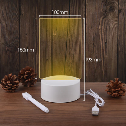 Akryl LED -opslagstavle Natlys - USB SLASABLE MEMO Lampe med pen til skrivebord, gaver og omgivende belysning