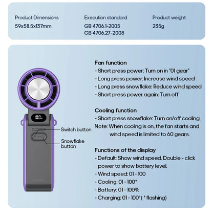 3600mAh Rechargeable Electric Handheld Fan 100 Speeds Adjustable Portable Outdoor Foldable Mini Air Cooling Turbo Fan w/ Lanyard
