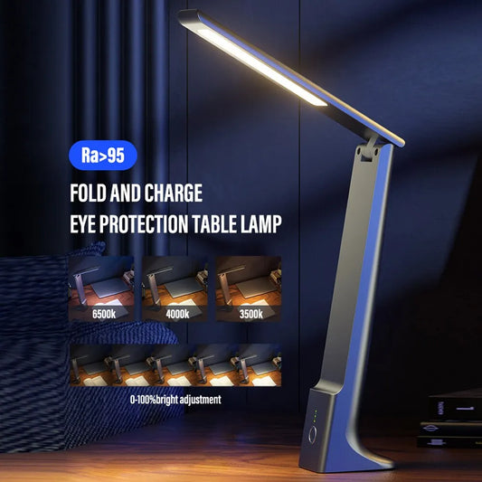 Lampa deisce faoi stiúir fillte-Rialú tadhaill in-athluchtaithe USB, cosaint súl, solas 3-dath dimmable le haghaidh staidéir, oifige agus cois leapa