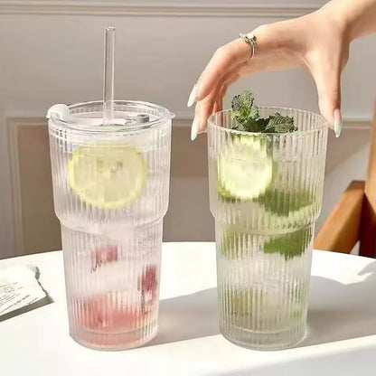 600 ml randglas kaffekopp med lock & halm - transparent återanvändbar iskaffe och juice tumlare