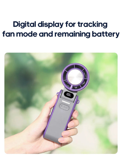 3600mAh Rechargeable Electric Handheld Fan 100 Speeds Adjustable Portable Outdoor Foldable Mini Air Cooling Turbo Fan w/ Lanyard