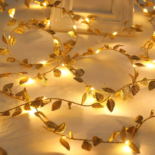 <tc>Lunvail</tc> ™ Golden & Silver Leaf Fairy String Lights-bateriový LED Garland (20/50/100 LED)