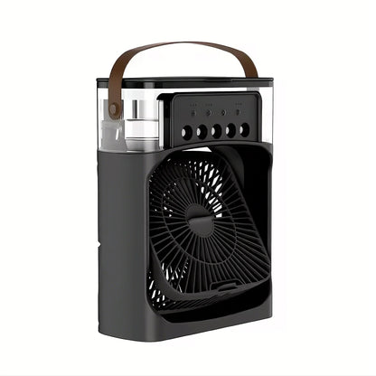 3-i-1 bærbar luftkølerventilator-LED natlys, luftfugter og USB-drevet mini AC