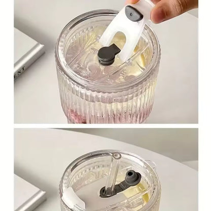 600 ml randglas kaffekopp med lock & halm - transparent återanvändbar iskaffe och juice tumlare