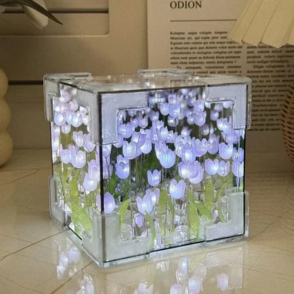 🌷 3D-tulppaanikukkamerikuutioyövalo – ikuinen puutarha hohtavassa kristallikuutiossa