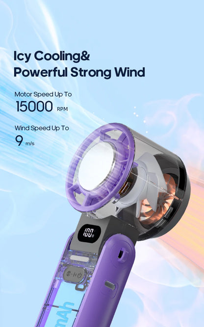 3600mAh Rechargeable Electric Handheld Fan 100 Speeds Adjustable Portable Outdoor Foldable Mini Air Cooling Turbo Fan w/ Lanyard