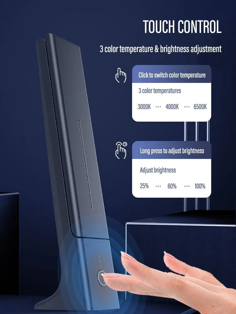 لامپ میز LED تاشو-کنترل لمس قابل شارژ USB ، محافظت از چشم ، نور 3 رنگ کم نور برای مطالعه ، دفتر و تختخواب