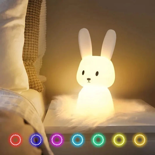 Solas oíche tadhaill glowbunny ™ - lampa coinín silicone bog le 7 dathanna & lasc ama do pháistí & seomraí leanbh