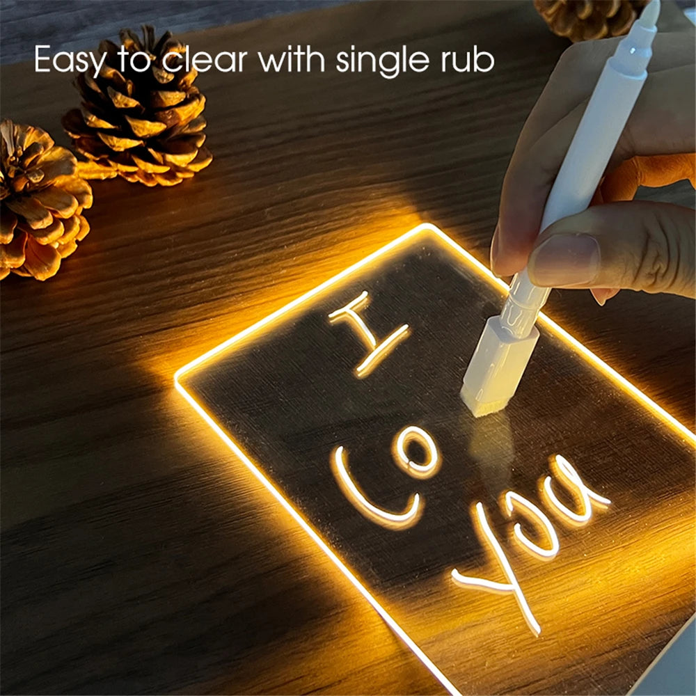Akryl LED -opslagstavle Natlys - USB SLASABLE MEMO Lampe med pen til skrivebord, gaver og omgivende belysning