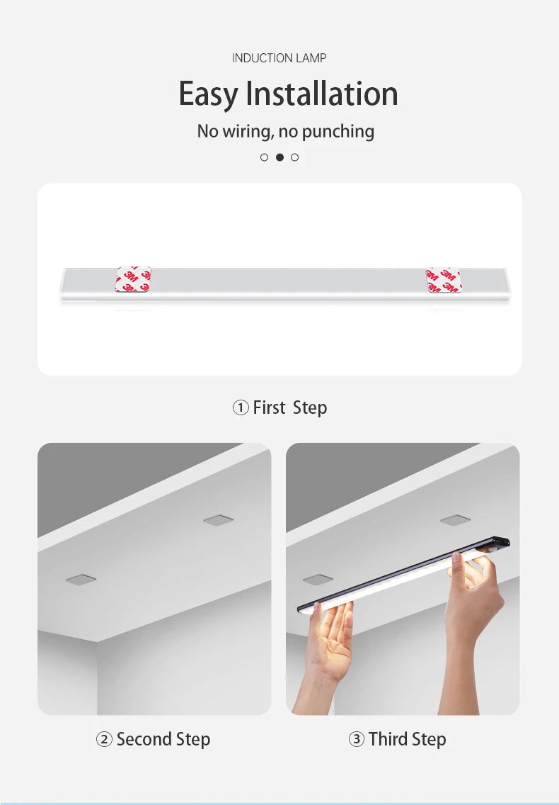 <tc><tc>Lunvail</tc></tc>™ Luz LED 3 en 1 con sensor de movimiento: lámpara recargable por USB para armario, armario y pared (10–50 cm)