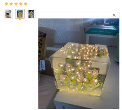 🌷 3D-tulppaanikukkamerikuutioyövalo – ikuinen puutarha hohtavassa kristallikuutiossa