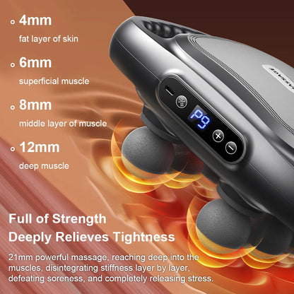 Gunna massage fascia ardmhinicíochta 6-ceann-Massager cnaguirlisí fíochán domhain le rialú tadhaill LED, 9 modh, agus lasc ama uathoibríoch
