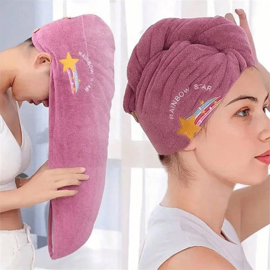 Lunvail ™ broderet koral fleece hårtørringshætte-Ultra Absorbent Quick-Dry håndklæde til kvinder