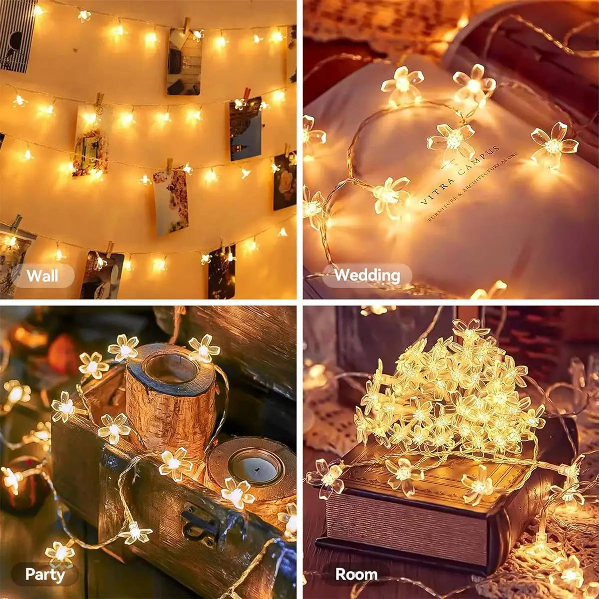<tc>Lunvail</tc> ™ Cherry Blossom Fairy String Lights - bateriový poháněný květinový výzdoba (10–40 LED)