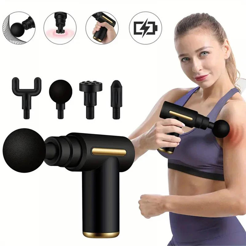 Propulse ™ Mini 4-pään hierontapistooli-Kevyt syvän kudoksen fascia-ase lihasten palautumiseen ja kivun lievittämiseen (3200 rpm, ultra-quiet)