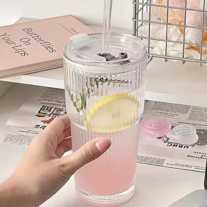 600 ml randglas kaffekopp med lock & halm - transparent återanvändbar iskaffe och juice tumlare