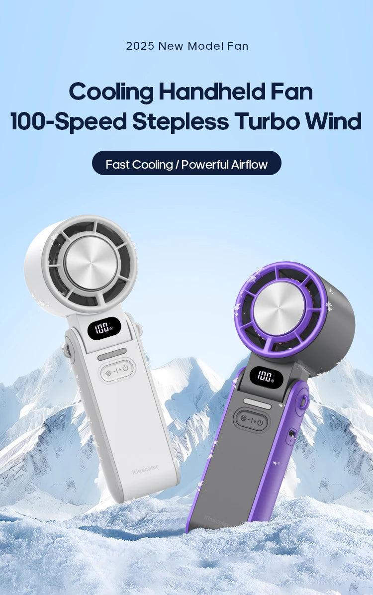 3600mAh Rechargeable Electric Handheld Fan 100 Speeds Adjustable Portable Outdoor Foldable Mini Air Cooling Turbo Fan w/ Lanyard