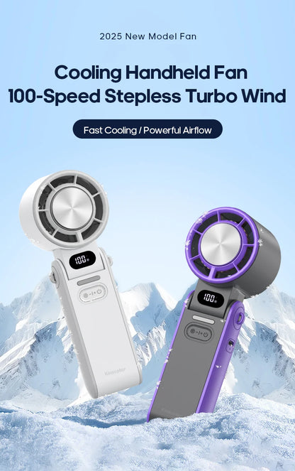 3600mAh Rechargeable Electric Handheld Fan 100 Speeds Adjustable Portable Outdoor Foldable Mini Air Cooling Turbo Fan w/ Lanyard