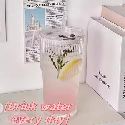 600 ml randglas kaffekopp med lock & halm - transparent återanvändbar iskaffe och juice tumlare