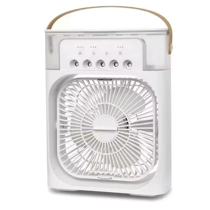 3-i-1 bærbar luftkølerventilator-LED natlys, luftfugter og USB-drevet mini AC