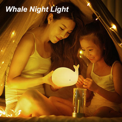 Silikonové noční světlo WhaleGlow ™-7barevná dobíjecí velryba pro děti, školka a postel