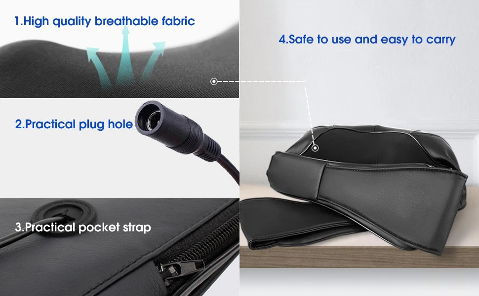 <tc><tc>Lunvail</tc></tc>™ Masajeador de cuello y hombros de amasamiento profundo: almohada térmica de cuerpo entero para relajarse en casa, en la oficina y de viaje