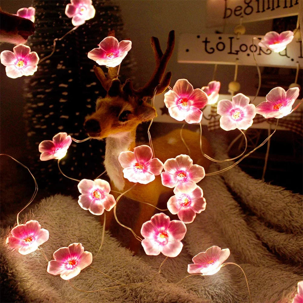 <tc>Lunvail</tc>™ 3M/2M ピンク チェリーブロッサム LED フェアリーライト – USB &amp; 電池式ストリングライト (20/30 LED)