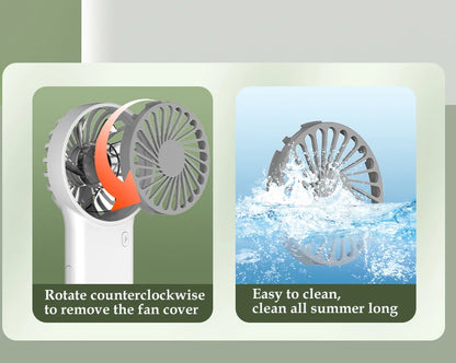 🌬️ Mini bærbar USB -køleventilator med kroge - genopladelig og kraftfuld