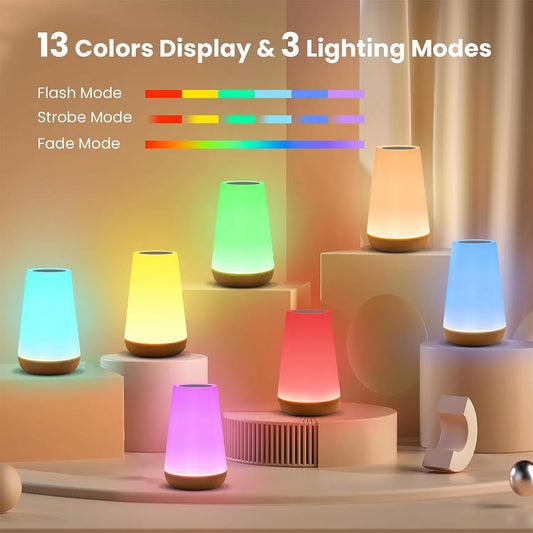 Noční světlo měnící barvu RGB-13 barev, vzdálené + ovládání dotyku, dobíjecí USB, stmívatelná lůžko