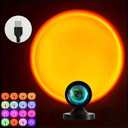 Projekční lampa při západu slunce - 16 barevných LED nočního světla s dálkovým ovládáním, RGB náladové světlo pro výzdobu místnosti, fotografie a dárky