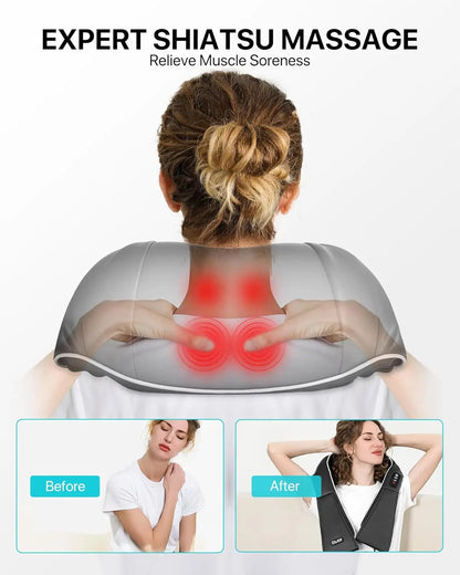 <tc><tc>Lunvail</tc></tc>™ Masajeador de cuello y hombros de amasamiento profundo: almohada térmica de cuerpo entero para relajarse en casa, en la oficina y de viaje