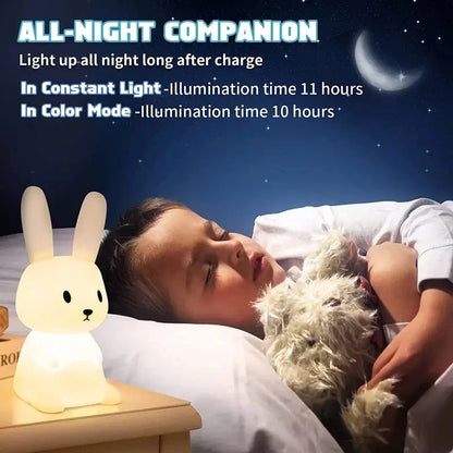 GlowBunny ™ Touch Night Light - Soft Silicone Rabbit Lamp se 7 barvami a časovač pro děti a dětské pokoje