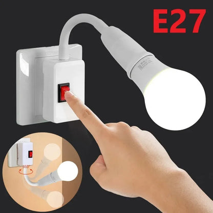 E27 Plug-in LED Light Socket dengan Switch-360 ° Pemegang lampu berputar untuk Penggunaan Dinding & Outlet | Palam EU/AS