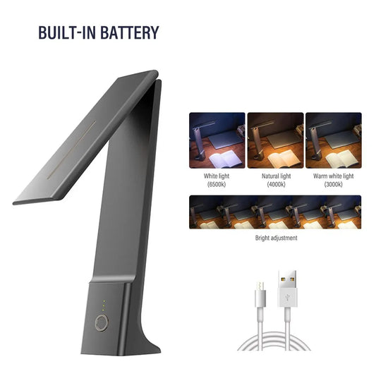 Lampa deisce faoi stiúir fillte-Rialú tadhaill in-athluchtaithe USB, cosaint súl, solas 3-dath dimmable le haghaidh staidéir, oifige agus cois leapa