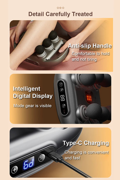 Gunna massage fascia ardmhinicíochta 6-ceann-Massager cnaguirlisí fíochán domhain le rialú tadhaill LED, 9 modh, agus lasc ama uathoibríoch