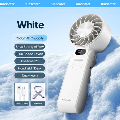 3600mAh Rechargeable Electric Handheld Fan 100 Speeds Adjustable Portable Outdoor Foldable Mini Air Cooling Turbo Fan w/ Lanyard