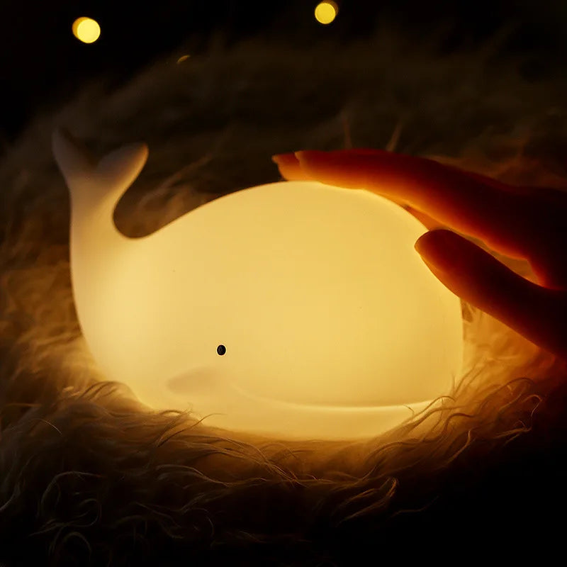 Silikonové noční světlo WhaleGlow ™-7barevná dobíjecí velryba pro děti, školka a postel