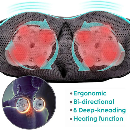 <tc><tc>Lunvail</tc></tc>™ Masajeador de cuello y hombros de amasamiento profundo: almohada térmica de cuerpo entero para relajarse en casa, en la oficina y de viaje