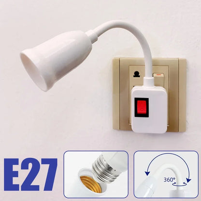 E27 Plug-in LED Light Socket dengan Switch-360 ° Pemegang lampu berputar untuk Penggunaan Dinding & Outlet | Palam EU/AS