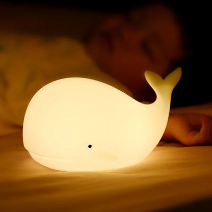Silikonové noční světlo WhaleGlow ™-7barevná dobíjecí velryba pro děti, školka a postel