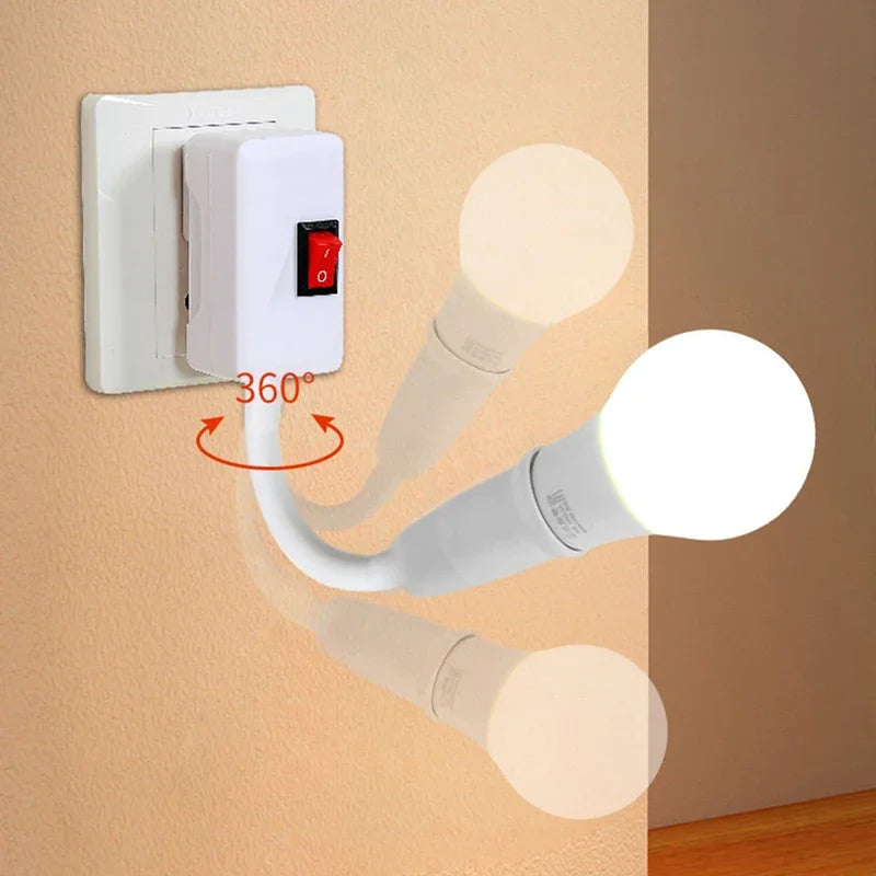 E27 Plug-in LED Light Socket dengan Switch-360 ° Pemegang lampu berputar untuk Penggunaan Dinding & Outlet | Palam EU/AS