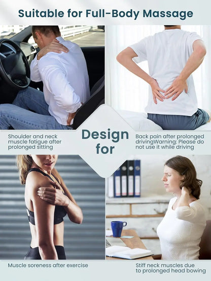 <tc><tc>Lunvail</tc></tc>™ Masajeador de cuello y hombros de amasamiento profundo: almohada térmica de cuerpo entero para relajarse en casa, en la oficina y de viaje