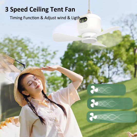 Fan uasteorainn lucht leanúna iniompartha campála puball uasteorainn lucht leanúna ceannbhrat 8000mAh lucht leanúna gan sreang athluchtaithe aeir le solas cianrialtáin le solas cianrialtáin