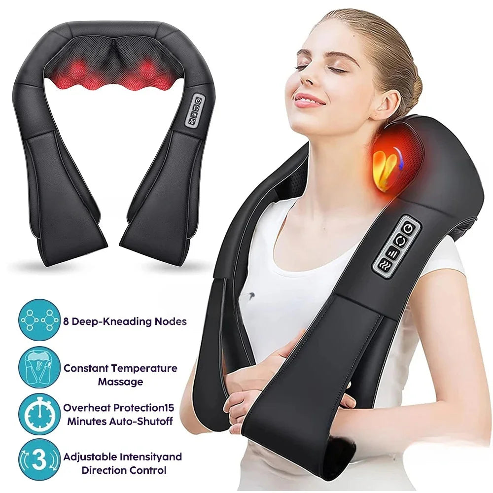 <tc><tc>Lunvail</tc></tc>™ Masajeador de cuello y hombros de amasamiento profundo: almohada térmica de cuerpo entero para relajarse en casa, en la oficina y de viaje