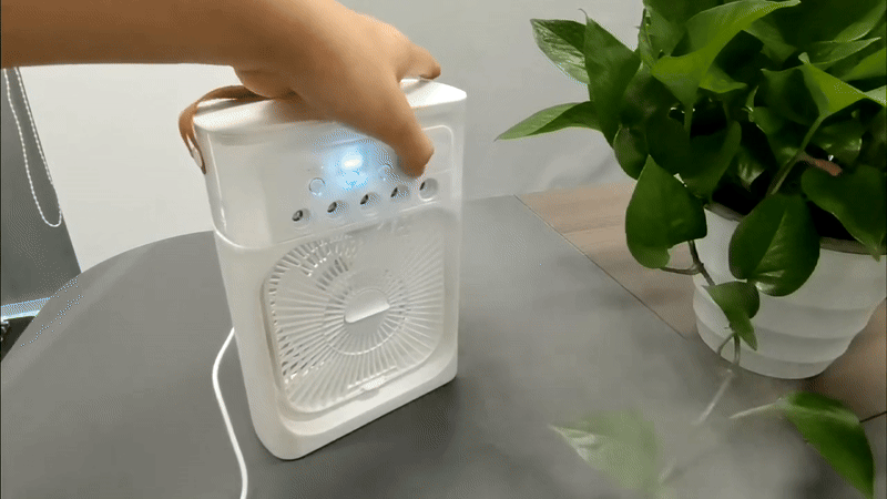 3-i-1 bærbar luftkølerventilator-LED natlys, luftfugter og USB-drevet mini AC