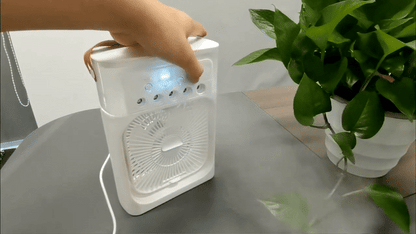 3-i-1 bærbar luftkølerventilator-LED natlys, luftfugter og USB-drevet mini AC
