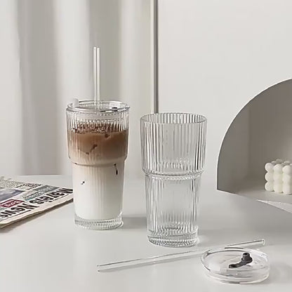 600 ml randglas kaffekopp med lock & halm - transparent återanvändbar iskaffe och juice tumlare