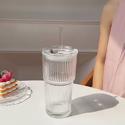 600 ml randglas kaffekopp med lock & halm - transparent återanvändbar iskaffe och juice tumlare